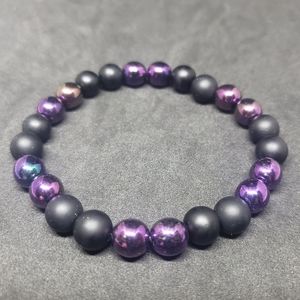 Matte black agate, czeck iris druk healing bracele